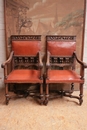 Henri II style Arm chairs in Walnut, France 19th century