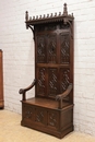 Gothic style Hall bench in Oak, France 19th century