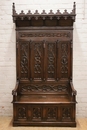 Gothic style Hall bench in Oak, France 19th century