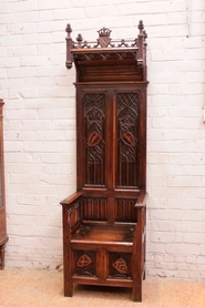 Hooded gothic style hall bench in oak