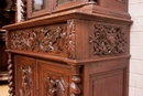 Hunt style Cabinet bookcase secretary desk in Oak, France 19th century