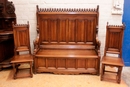 Gothic style Hall bench and chairs in Walnut, France 19th century