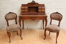 Louis XV style Desk and two chairs in Walnut, France 19th century