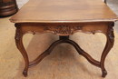 Louis XV style Table and chairs in Oak, Belgium 19th century