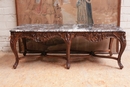 Louis XV style Coffee table in walnut and marble, France 1920