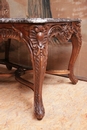 Louis XV style Coffee table in walnut and marble, France 1920