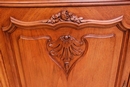 Louis XV style Corner cabinet in walnut and marble, France 1900