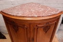 Louis XV style Corner cabinet in walnut and marble, France 1900