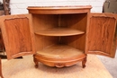 Louis XV style Corner cabinet in walnut and marble, France 1900