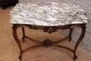 Louis XV style Center table in walnut and marble, France 19th century