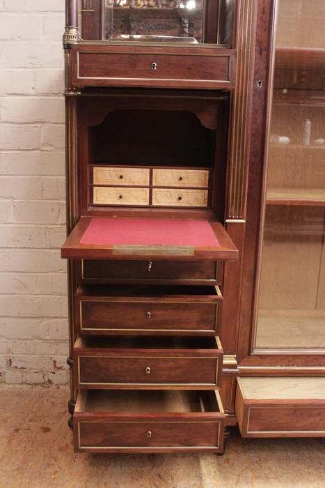 Louis XVI Bookcase with secretary desk in mahogany and bronze