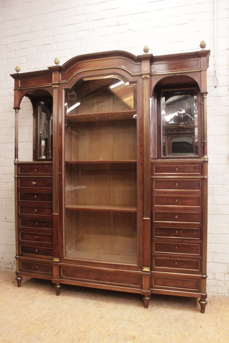 Louis XVI Bookcase with secretary desk in mahogany and bronze