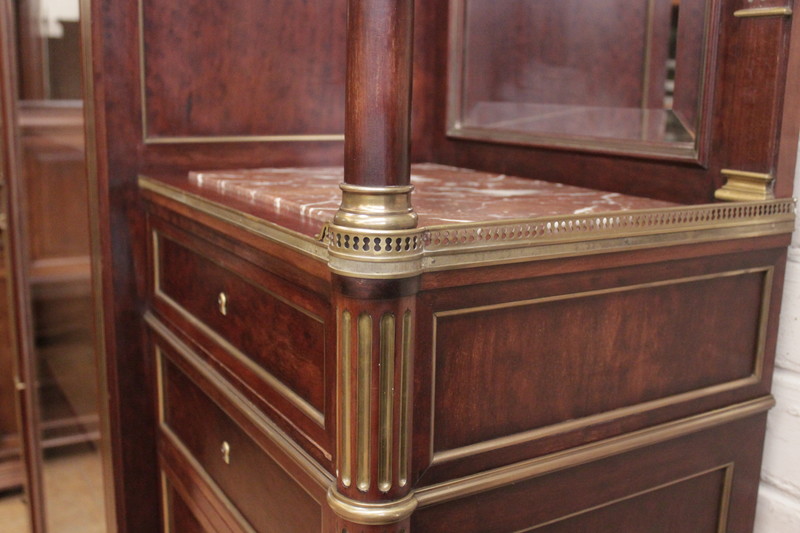 Louis XVI Bookcase with secretary desk in mahogany and bronze