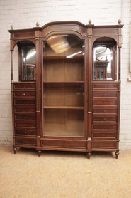 Louis XVI Bookcase with secretary desk in mahogany and bronze