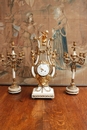 Louis XVI style Mantle clock set in Bronze and marble, France 19th century