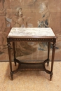 Louis XVI style Center table in walnut and marble, France 1900