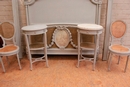 Louis XVI style Paint bed  chairs and end tables in paint wood, France 1900