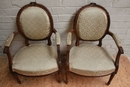 Louis XVI style Pair arm chairs in Walnut, France 19th century