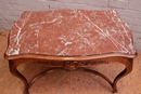 Louis XV style Center table in walnut and marble, France 19th century