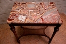 Louis XVI style Center table in walnut and marble, France 1900