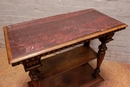 Renaissance style Center table in walnut and marble, France 19th century