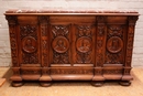 Renaissance style Sideboard in walnut and marble, France 19th century