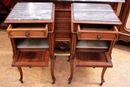 Louis XV style Night stands in walnut and marble, Belgium 19th century