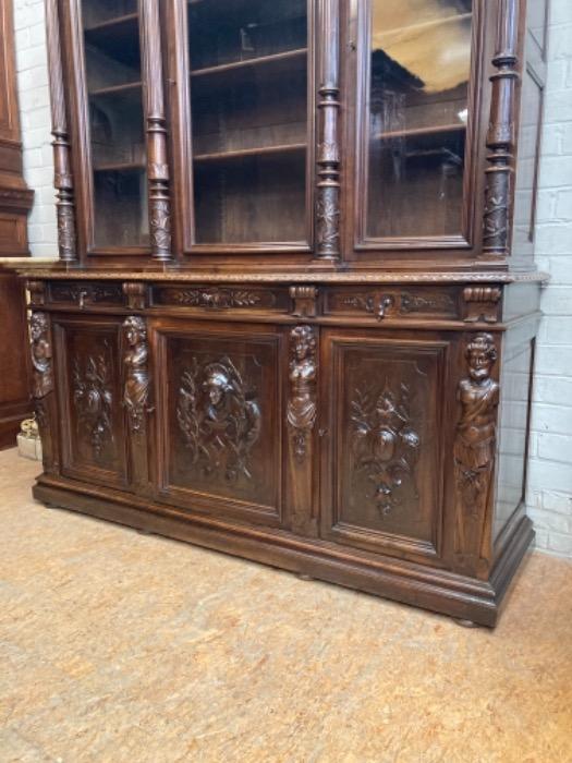 monumental 6 door walnut renaissance bookcase