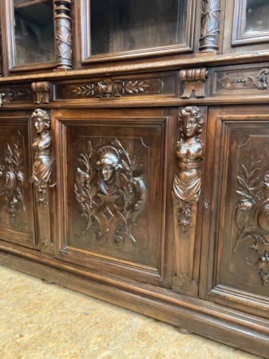 monumental 6 door walnut renaissance bookcase