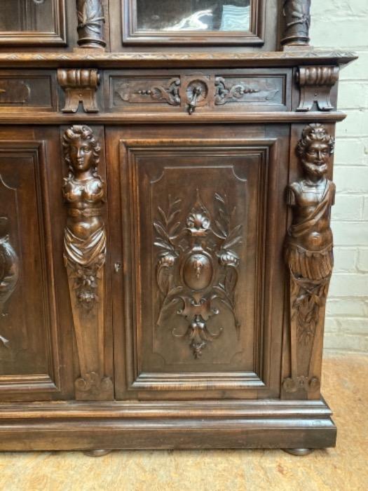 monumental 6 door walnut renaissance bookcase