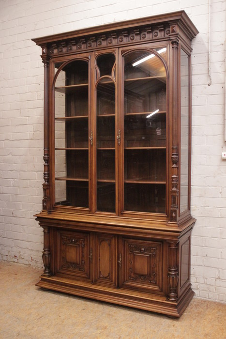 Monumental renaissance style showcase in walnut