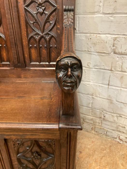 Narrow gothic hall bench in oak