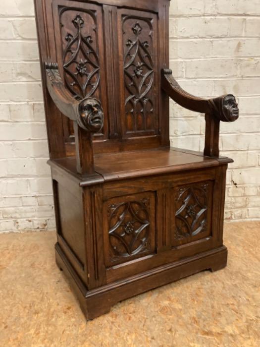 Narrow gothic hall bench in oak