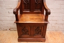 Gothic style Hall bench in Walnut, France 19th century