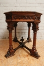 Gothic style center table in Oak, France 19th century