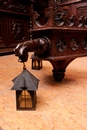 Gothic style Chandelier and wall sconse in Oak, France 19th century