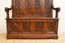 Gothic style Hall bench in Oak, France 19th century