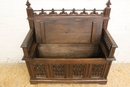 Gothic style Hall bench in Oak, France 19th century