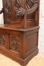 Gothic style hall bench in Oak, France 19th century