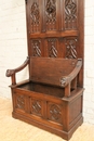 Gothic style hall bench in Oak, France 19th century