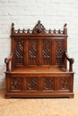Gothic style Hall bench in Oak, France 19th century