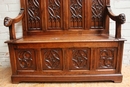 Gothic style Hall bench in Oak, France 19th century