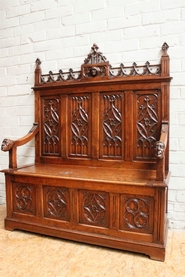 Oak gothic hall bench