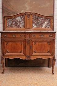 Oak Louis XV Liege style server with marble back splash