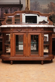 Oak Louis XVI bombe display/cabinet with marble and bronze