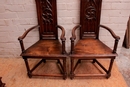 Gothic style Arm chairs in Walnut, France 19th century
