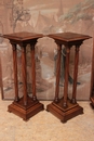 Henri II gothic style Pedestals in Walnut, France 19th century