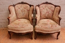 Louis XV style Bergeres in Walnut, France 19th century