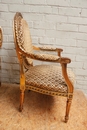 Louis XVI style arm chairs in gilt wood, France 19th century