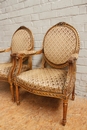 Louis XVI style arm chairs in gilt wood, France 19th century